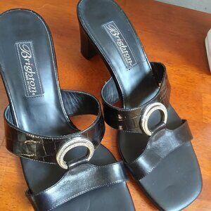 Brighton Tahlia Black Leather Slip On Heels shoes/sandals 6.5 M $295.00!